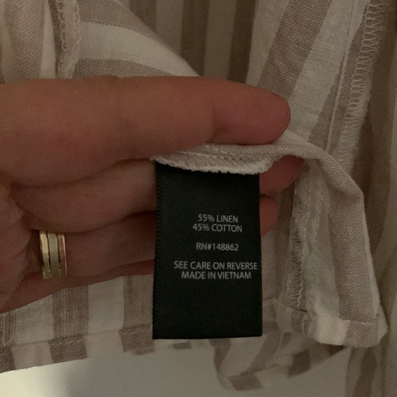 Torrid linen button front a line midi skirt with pockets neutral tan and white - Picture 5 of 8